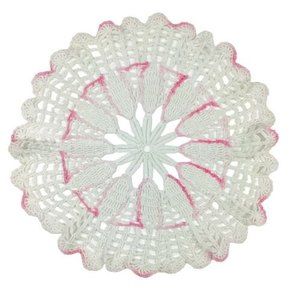 Crochet Doily Table Mat Round 13" Hand Crocheted Off White / Ivory Pink Vintage
